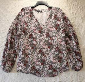 BTFBM Pink Floral Chiffon Peasant Top Large Balloon Sleeve Cottagecore Boho